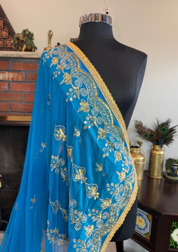 Turquoise Vintage Organza Dupatta